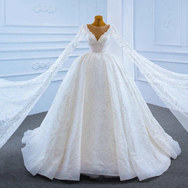 Luxury / Gorgeous White Bridal Wedding Dresses 2021 Ball Gown See-through Deep V-Neck Sleeveless Backless Beading Pearl Watteau Train Ruffle