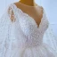 Luxury / Gorgeous White Bridal Wedding Dresses 2021 Ball Gown See-through Deep V-Neck Sleeveless Backless Beading Pearl Watteau Train Ruffle