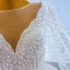 Luxury / Gorgeous White Bridal Wedding Dresses 2021 Ball Gown See-through Deep V-Neck Sleeveless Backless Beading Pearl Watteau Train Ruffle