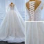 Luxury / Gorgeous White Bridal Wedding Dresses 2021 Ball Gown See-through Deep V-Neck Sleeveless Backless Beading Pearl Watteau Train Ruffle