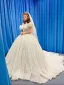 Luxus / Herrlich Ivory / Creme Hochzeits Brautkleider / Hochzeitskleider 2021 Ballkleid Off Shoulder Kurze Ärmel Rückenfreies Perlenstickerei Perle Glanz Tülle Kapelle-Schleppe Rüschen