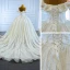 Luxus / Herrlich Ivory / Creme Hochzeits Brautkleider / Hochzeitskleider 2021 Ballkleid Off Shoulder Kurze Ärmel Rückenfreies Perlenstickerei Perle Glanz Tülle Kapelle-Schleppe Rüschen