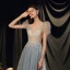 Illusion Bleu Ciel Transparentes Robe De Bal 2021 Princesse Col v profond Sans Manches Perlage Paillettes Glitter Tulle Train De Balayage Volants Dos Nu Robe De Ceremonie