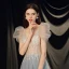 Illusion Bleu Ciel Transparentes Robe De Bal 2021 Princesse Col v profond Sans Manches Perlage Paillettes Glitter Tulle Train De Balayage Volants Dos Nu Robe De Ceremonie
