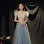 Illusion Bleu Ciel Transparentes Robe De Bal 2021 Princesse Col v profond Sans Manches Perlage Paillettes Glitter Tulle Train De Balayage Volants Dos Nu Robe De Ceremonie