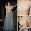 Illusion Bleu Ciel Transparentes Robe De Bal 2021 Princesse Col v profond Sans Manches Perlage Paillettes Glitter Tulle Train De Balayage Volants Dos Nu Robe De Ceremonie
