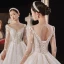 Luxury / Gorgeous Champagne Bridal Wedding Dresses 2021 Ball Gown See-through V-Neck Long Sleeve Backless Appliques Lace Beading Sequins Cathedral Train Ruffle