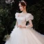 Viktorianischer Stil Ivory / Creme Brautkleider / Hochzeitskleider 2021 Ballkleid Eckiger Ausschnitt Geschwollenes Lange Ärmel Rückenfreies Applikationen Spitze Perlenstickerei Perle Glanz Tülle Kathedrale Schleppe Rüschen