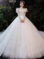Viktorianischer Stil Ivory / Creme Brautkleider / Hochzeitskleider 2021 Ballkleid Eckiger Ausschnitt Geschwollenes Lange Ärmel Rückenfreies Applikationen Spitze Perlenstickerei Perle Glanz Tülle Kathedrale Schleppe Rüschen