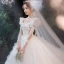 Viktorianischer Stil Ivory / Creme Brautkleider / Hochzeitskleider 2021 Ballkleid Eckiger Ausschnitt Geschwollenes Lange Ärmel Rückenfreies Applikationen Spitze Perlenstickerei Perle Glanz Tülle Kathedrale Schleppe Rüschen