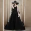 Fashion Black Prom Dresses 2021 A-Line / Princess Spaghetti Straps Sleeveless Beading Sweep Train Ruffle Backless Formal Dresses
