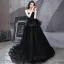 Fashion Black Prom Dresses 2021 A-Line / Princess Spaghetti Straps Sleeveless Beading Sweep Train Ruffle Backless Formal Dresses