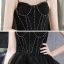 Fashion Black Prom Dresses 2021 A-Line / Princess Spaghetti Straps Sleeveless Beading Sweep Train Ruffle Backless Formal Dresses