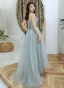 Elegant Sage Green Dancing Prom Dresses 2021 A-Line / Princess Strapless Sleeveless Appliques Lace Beading Floor-Length / Long Ruffle Backless Formal Dresses
