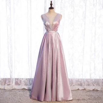 Bling Bling Rose Bonbon Dansant Robe De Bal 2021 Princesse Transparentes Col V Profond Sans Manches Ceinture Faux Diamant Glitter Polyester Longue Volants Dos Nu Robe De Ceremonie