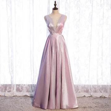 Bling Bling Rose Bonbon Dansant Robe De Bal 2021 Princesse Transparentes Col V Profond Sans Manches Ceinture Faux Diamant Glitter Polyester Longue Volants Dos Nu Robe De Ceremonie