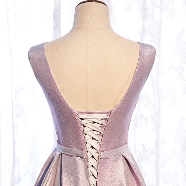 Bling Bling Rose Bonbon Dansant Robe De Bal 2021 Princesse Transparentes Col v profond Sans Manches Ceinture Faux Diamant Glitter Polyester Longue Volants Dos Nu Robe De Ceremonie