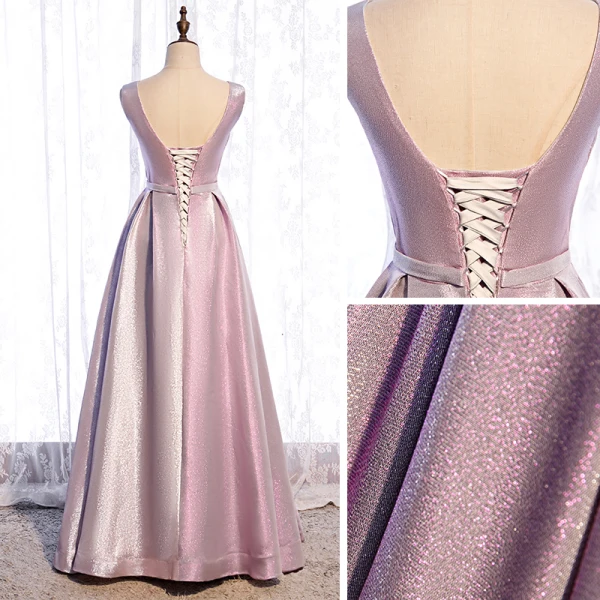 Bling Bling Rose Bonbon Dansant Robe De Bal 2021 Princesse Transparentes Col v profond Sans Manches Ceinture Faux Diamant Glitter Polyester Longue Volants Dos Nu Robe De Ceremonie