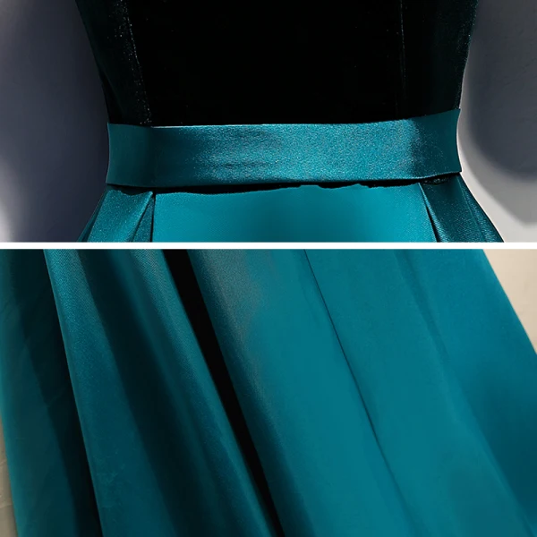 Schlicht Dunkelgrün Satin Tanzen Ballkleider 2021 A Linie Off Shoulder Kurze Ärmel Stoffgürtel Lange Rüschen Rückenfreies Festliche Kleider