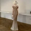 Scintillantes Doré Paillettes Robe De Bal 2021 Trompette / Sirène De l'épaule Manches Courtes Longue Volants Dos Nu Robe De Ceremonie