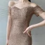 Scintillantes Doré Paillettes Robe De Bal 2021 Trompette / Sirène De l'épaule Manches Courtes Longue Volants Dos Nu Robe De Ceremonie