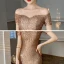 Scintillantes Doré Paillettes Robe De Bal 2021 Trompette / Sirène De l'épaule Manches Courtes Longue Volants Dos Nu Robe De Ceremonie