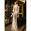 Scintillantes Beige Paillettes Transparentes Robe De Soirée 2021 Trompette / Sirène V-Cou 1/2 Manches Fendue devant Longue Dos Nu Robe De Ceremonie