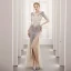 Scintillantes Beige Paillettes Transparentes Robe De Soirée 2021 Trompette / Sirène V-Cou 1/2 Manches Fendue devant Longue Dos Nu Robe De Ceremonie