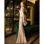 Scintillantes Beige Paillettes Transparentes Robe De Soirée 2021 Trompette / Sirène V-Cou 1/2 Manches Fendue devant Longue Dos Nu Robe De Ceremonie