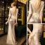 Scintillantes Beige Paillettes Transparentes Robe De Soirée 2021 Trompette / Sirène V-Cou 1/2 Manches Fendue devant Longue Dos Nu Robe De Ceremonie