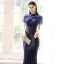 Sparkly Navy Blue Sequins Evening Dresses  2021 Trumpet / Mermaid See-through High Neck Short Sleeve Beading Tassel Floor-Length / Long Ruffle Formal Dresses