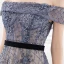 High-end Navy Blue Dancing Prom Dresses 2021 A-Line / Princess See-through Off-The-Shoulder Short Sleeve Beading Sash Floor-Length / Long Ruffle Backless Formal Dresses