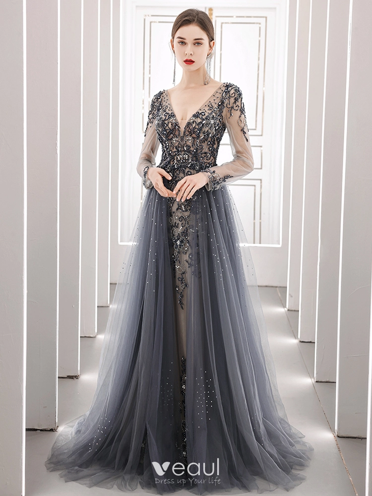 strapless open back dress Dressime Two Pieces Puff Sleeve Tie-Back Long Prom Dress – dressime main image 1