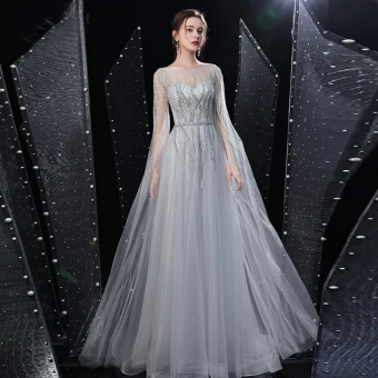 High End Grå Handgjort Balklänningar 2021 Prinsessa Genomskinliga Fyrkantig Ringning Ärmlös Beading Paljetter Rhinestone Watteau Train Ruffle Formella Klänningar
