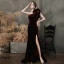 Haut de Gamme Bordeaux Velour Robe De Soirée 2021 Trompette / Sirène Une épaule Sans Manches Fendue devant Train De Balayage Volants Dos Nu Robe De Ceremonie