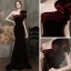 Haut de Gamme Bordeaux Velour Robe De Soirée 2021 Trompette / Sirène Une épaule Sans Manches Fendue devant Train De Balayage Volants Dos Nu Robe De Ceremonie