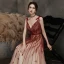 Haut de Gamme Bordeaux Dégradé De Couleur Robe De Bal 2021 Princesse Bretelles Spaghetti Sans Manches Perlage Paillettes Ceinture Train De Balayage Volants Dos Nu Robe De Ceremonie