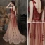 Haut de Gamme Bordeaux Dégradé De Couleur Robe De Bal 2021 Princesse Bretelles Spaghetti Sans Manches Perlage Paillettes Ceinture Train De Balayage Volants Dos Nu Robe De Ceremonie