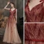 Haut de Gamme Bordeaux Dégradé De Couleur Robe De Bal 2021 Princesse Bretelles Spaghetti Sans Manches Perlage Paillettes Ceinture Train De Balayage Volants Dos Nu Robe De Ceremonie