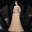 High-end Gold Prom Dresses 2021 A-Line / Princess See-through Square Neckline Long Sleeve Handmade  Beading Sequins Sweep Train Ruffle Formal Dresses