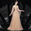 High-end Gold Prom Dresses 2021 A-Line / Princess See-through Square Neckline Long Sleeve Handmade  Beading Sequins Sweep Train Ruffle Formal Dresses