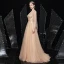 High-end Gold Prom Dresses 2021 A-Line / Princess See-through Square Neckline Long Sleeve Handmade  Beading Sequins Sweep Train Ruffle Formal Dresses