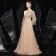 High-end Gold Prom Dresses 2021 A-Line / Princess See-through Square Neckline Long Sleeve Handmade  Beading Sequins Sweep Train Ruffle Formal Dresses