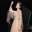 High-end Gold Prom Dresses 2021 A-Line / Princess See-through Square Neckline Long Sleeve Handmade  Beading Sequins Sweep Train Ruffle Formal Dresses