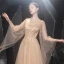 High-end Gold Prom Dresses 2021 A-Line / Princess See-through Square Neckline Long Sleeve Handmade  Beading Sequins Sweep Train Ruffle Formal Dresses