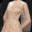 High-end Gold Prom Dresses 2021 A-Line / Princess See-through Square Neckline Long Sleeve Handmade  Beading Sequins Sweep Train Ruffle Formal Dresses