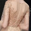 High-end Gold Prom Dresses 2021 A-Line / Princess See-through Square Neckline Long Sleeve Handmade  Beading Sequins Sweep Train Ruffle Formal Dresses