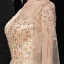 High-end Gold Prom Dresses 2021 A-Line / Princess See-through Square Neckline Long Sleeve Handmade  Beading Sequins Sweep Train Ruffle Formal Dresses