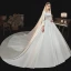 Haut de Gamme Ivoire Satin Transparentes La Mariée Robe De Mariée 2021 Robe Boule Encolure Carrée Manches Longues Cathedral Train Volants