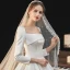 Haut de Gamme Ivoire Satin Transparentes La Mariée Robe De Mariée 2021 Robe Boule Encolure Carrée Manches Longues Cathedral Train Volants